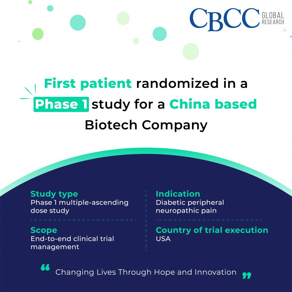 First patient randomized in a Phase 1 study for a China based Biotech Company